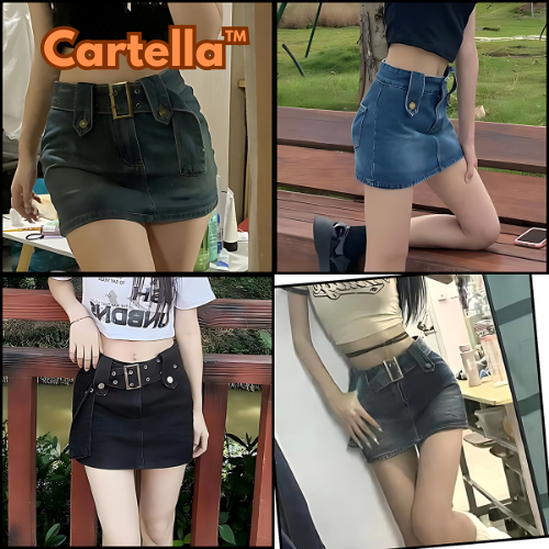 Cartella™ - Denim-Rock mit Gürtel