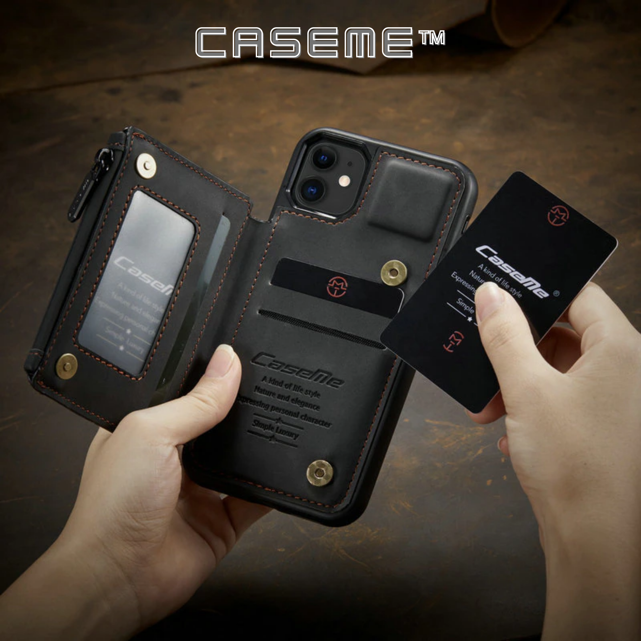 CaseMe™ Leder iPhone Brieftasche