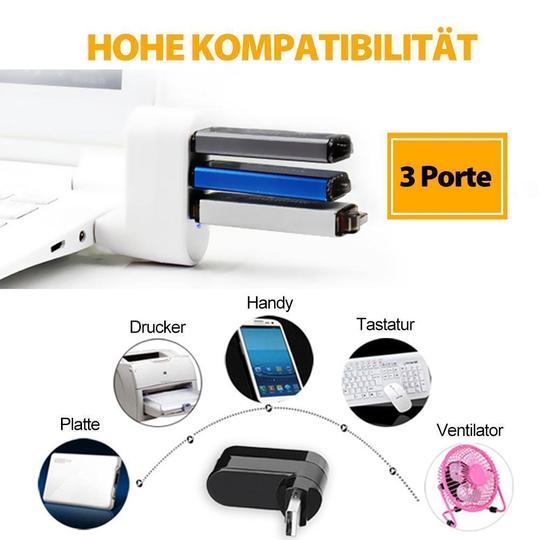 Multi Port™ Multifunktionaler Mini drehbarer 3-Port USB-Anschluss