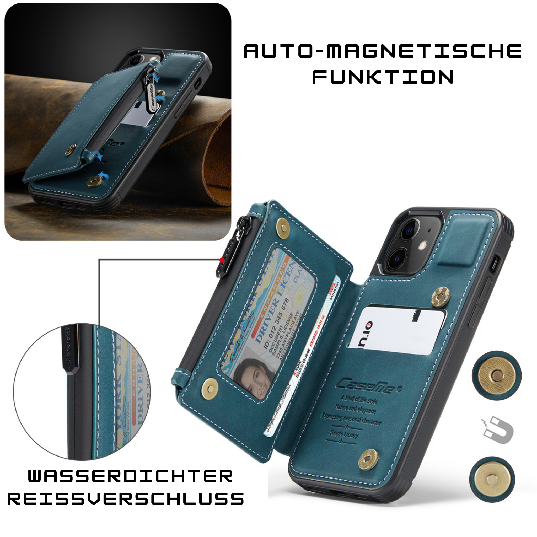 CaseMe™ Leder iPhone Brieftasche