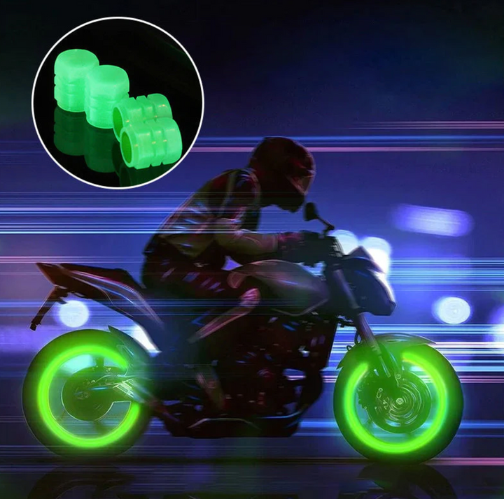 GlowCaps™ - Universelle fluoreszierende Reifenventilkappen (Satz von 4 Stück)