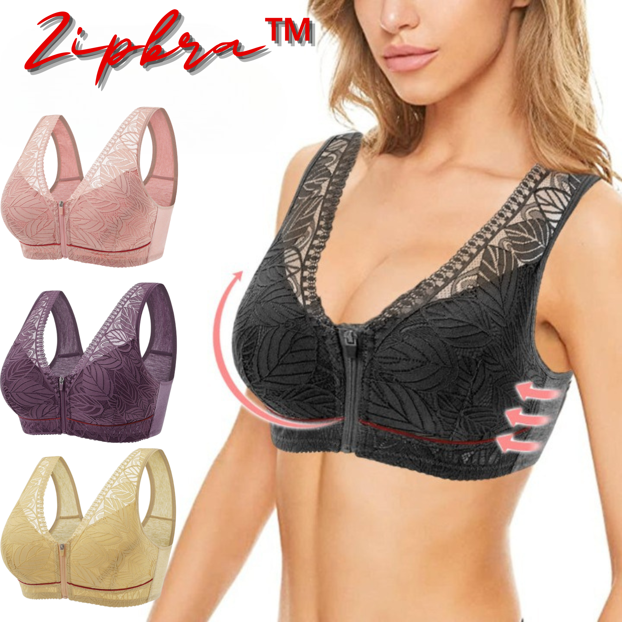 Zipbra™️ I Kabelloser Spitzen-BH mit Frontreißverschluss